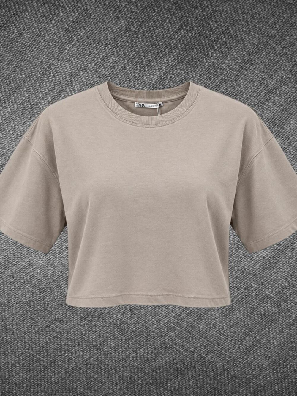 Zara Taupe Cropped Boxy T-Shirt Size Small